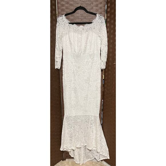 Lace Boatneck Fishtail Dress- Size 14-16 - Picture 4 of 11